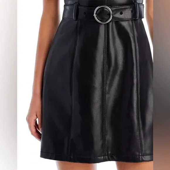 Cinq a Sept Faux Leather Belted Mini Dress in size 00 - Picture 2 of 8